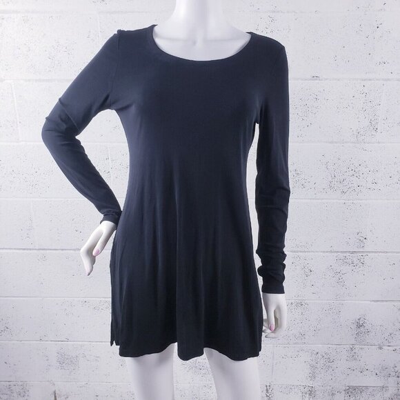 Eileen Fisher Dresses & Skirts - Eileen Fisher Stretch Silk Jersey Long Sleeve A-Line Dress Round Neck Black XS